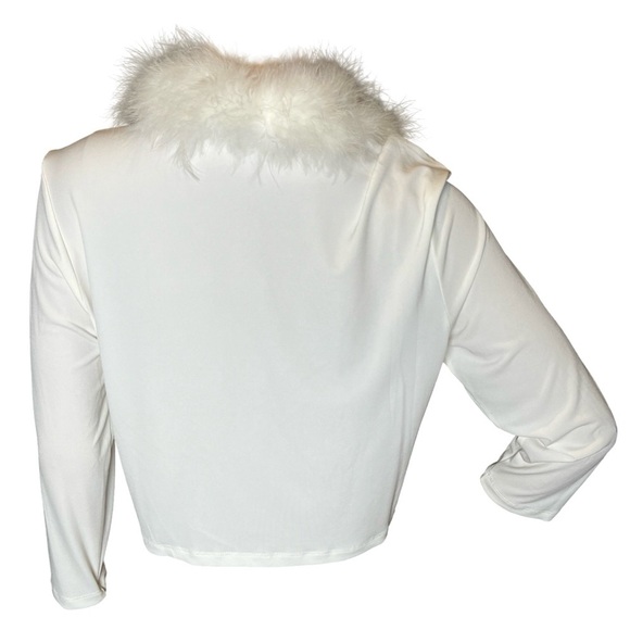 New!! Calvin Klein Cream Crop Open Fur Long Sleeve Cardigan Sweater Sz Medium - Picture 6 of 9